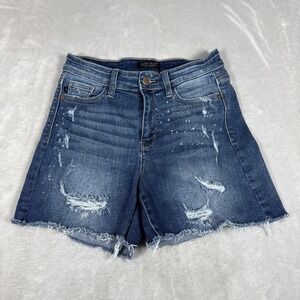 Judy Blue Shorts Womens M Blue Beach Splash Mid Rise Stretch Distressed Denim